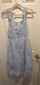 Boutique Blue and white gingham midi dress ruffle tank sleeve Photo 0