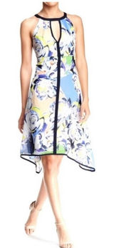 Adrianna papell‎ Blue floral fit flare dress women’s size 6 Vacation travel Photo 0