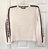 Harley Davidson Women Ivory Spellout Sleeve Ribbed Heavy Knit Sweater XL Y2K Photo 0