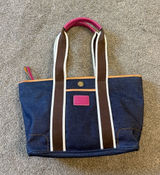Vintage Y2K 2004 Coach Hampton Denim Tote Bag 4498 Leather Canvas Handles Photo 0