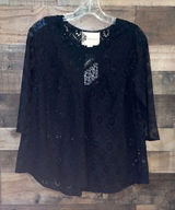 Anthropologie Fleur Wood Black Lace Top with 3/4 Sleeves, NWT Photo 0