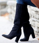 SAM EDELMAN Caprice Black Suede Knee High Boot Size 9.5 Block Heel Pointed Toe Photo 0