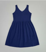Boho Navy Blue Tiered Cotton Midi Dress Large Sleeveless Minimalist Summer Photo 0