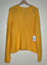 Time and Tru Women’s Yellow Cableknit Crewneck Sweater Long Sleeve Size Large‎ Photo 0