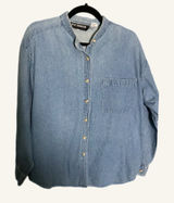 Denim‎ Button-Up Shirt New Frontier Cotton Size Large parent trap 90s Photo 0