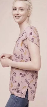 T La Anthropologie Sylvan Flutter Sleeve Tee Shirt Top Pink Floral Size Small Photo 0