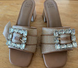 A New Day Beige Mules with Crystal Buckle rattan size 10 Photo 0
