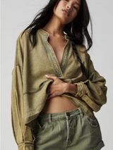 FP “We The Free” Jude Denim Oversized Washed Olive Green V-Neck Oversized Tunic Photo 0