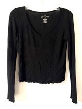 American Eagle Soft & Sexy Rib Black Long Sleeve Top Women’s Small Photo 0