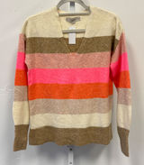 NWT LOFT Women's XS‎ V-Neck Striped Knit Sweater Pink Orange Cream Multi Color Photo 0