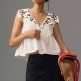 Anthropologie Maeve Babydoll Strawberry Embroidered Blouse Photo 0
