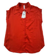 Mango MNG Orange Red Lyocell Sleeveless Shirt Womens XS Collar Button Pocket NWT Photo 0