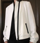 Tahari White Bomber Jacket Asymmetric Zip Fully Lined Sz 4 Photo 0