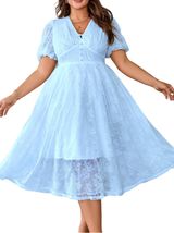 EYWOL Women's V Neck Short Sleeve Lace Midi Dress Semi Formal Wedding Guest Photo 0