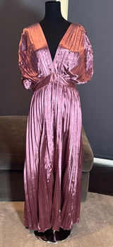 Women’s Lightweight Pleated Satin Midi Dress V-Neck Short Sleeve Size L Photo 0