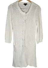 Cartise Womens Medium Cream Cotton Knit Crochet Button Front Cardigan Duster‎ Photo 0