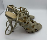 Ivanka Trump 4.25" Heels Womens 7.5 Beige Stiletto Tie Strappy Wedding Party Photo 0