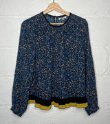 Current Air Women's Blue Speckled Long Sleeve Accordion Hem Blouse Size‎ Medium Photo 0