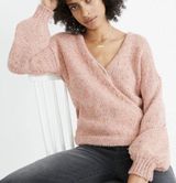 pink chunky knit sweater women size Small wrap front pullover Photo 0