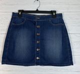 Mini Skirt Womens Size large Front Button Denim Jean Stretch dark Wash Photo 0