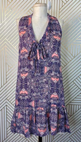 Amanda Uprichard Mini Dress Drop Hem Tie Neck Geometric Print Pink Purple Small Photo 0