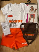 New Spirit 5pc Hooters girl Halloween Costume Shorts Pouch Socks Name Tag Xs 0-2 Photo 0