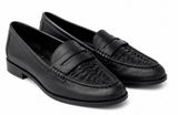 Vince Camuto Calie Black Leather Woven Penny Loafers Size 8 Photo 0