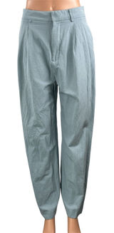 Zara Women's Blue Linen High Waisted Pleated Wide Leg Trousers Pants Size M Photo 0