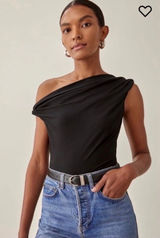 Reformation Cello knit one shoulder top M black classic minimalist timeless date night Photo 0