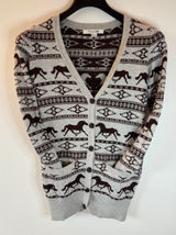 Forever 21 Horse Fair Isle Cardigan Sweater Grey Brown Southwestern Equestrian S Photo 0