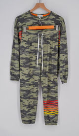 PJ Salvage Camo Rainbow Stripe Lounge Set Sweatshirt & Joggers XS Photo 0