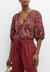 XIRENA Lucia Popover Blouse Womens Small Kaleidoscope‎ Puff Sleeve Boho Cottage Photo 0