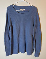 LOFT Blue Crew Neck Long Sleeve Knit Sweater Ribbed Casual Size Medium Photo 0