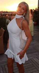 Baby Pink Boutique White Halter tie Mini dress ruffle Photo 0