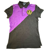 Ralph Lauren Skinny Polo Purple Black Colorblock Crest Shirt Womens L Vintage Photo 0