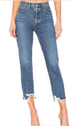 Agolde Riley High Rise Crop Distressed Hem Jeans Size 27 Photo 0