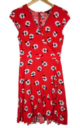 J. Crew Cerise Ruffle Red Floral Faux Wrap Ruffle Dress L4277 Size 4 Tall Photo 0