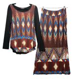 Karen Kane Womens Southwestern Print 2 Piece Set Long Sleeve Top Maxi Skirt S‎ Photo 0