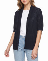 89th & Madison Cardigan Womens 1X Short Sleeve Open Front Navy Blue Fair Photo 0