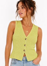 Milk & Honey Lime Chartreuse Green Knit Vest S Y2K 90s Minimalist Button Front Photo 0