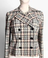 Vintage Jones New York Suit Size 4 Pink Black Plaid Tweed Double Breasted Blazer Photo 0