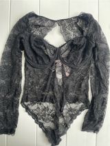 Victoria’s Secret Black Lace Lingerie Body Suit, Long Sleeve, Thong Style, NWT Photo 0