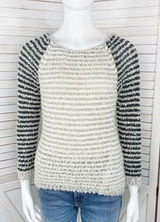 Loft Striped Boucle Knit Pullover Sweater Tan‎ Grey Black XS Colorblock Photo 0
