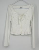 Peppermayo White Long Sleeve Button Up Lace Trim‎ Corset Style Top Small US 4 Photo 0
