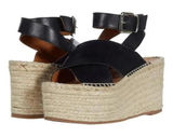 Alohas Sandals Vegas Platform Espadrilles Sandal Black Wedge Leather Jute Strap Photo 0