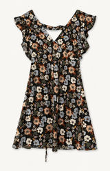 Altar'd State Floral Ruffle-Sleeve V-Neck Dress in Black Photo 0