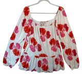 Shavonne Dorsey Floral Peasant Blouse Long Sleeve Pink‎ Red White Boho Top 1X Photo 0