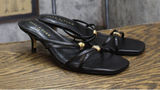Marc Fisher Strappy Baizel Heeled Sandal MLBAIZEL Black Leather 9.5M Photo 0