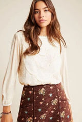 ANTHROPOLOGIE‎ Tiny M Medium Top Finja Embroidered Blouse Romantic Victorian Photo 0