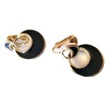 Vintage Retro Boho Black Half Moon Clip-On Statement Earrings Costume Jewelry Photo 0